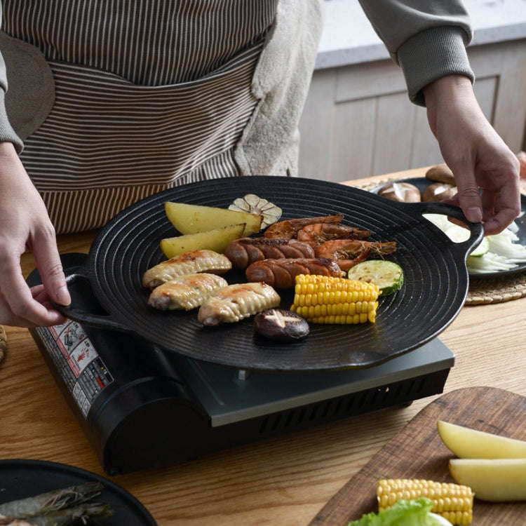 35cm Cast Iron Threaded Grill Pan Outdoor Non-Stick Frying Pan Uncoated Teppanyaki Pot