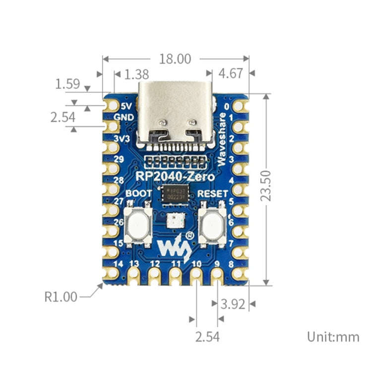 Waveshare Pico-Like MCU Board Based On Raspberry Pi RP2040, Spec: Zero-M