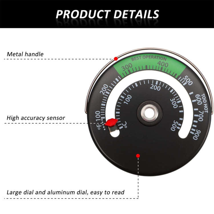 Magnetic Fireplace Thermometer Temperature Monitor(Black)