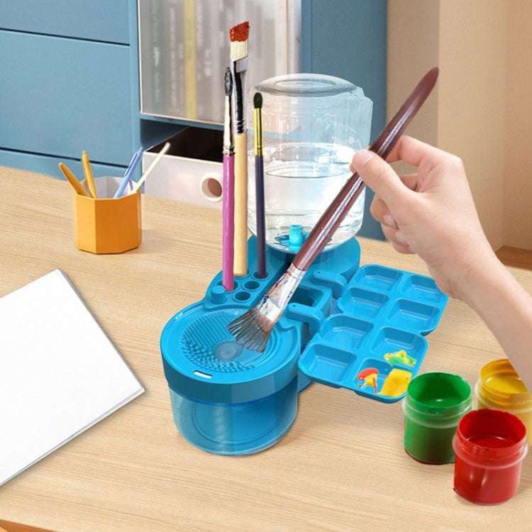 Painting Brush Washer with Drain Cleaner and Holder, 8 Palette Wells(Blue)