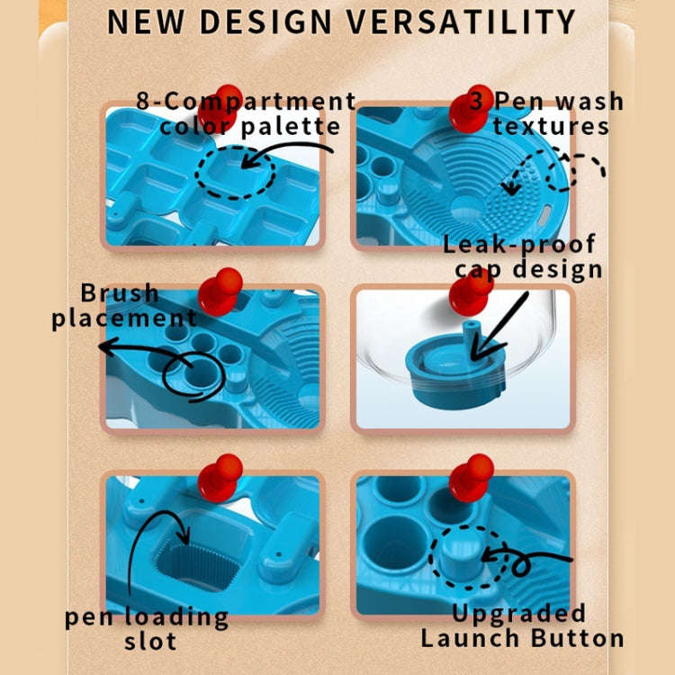Painting Brush Washer with Drain Cleaner and Holder, 8 Palette Wells(Blue)