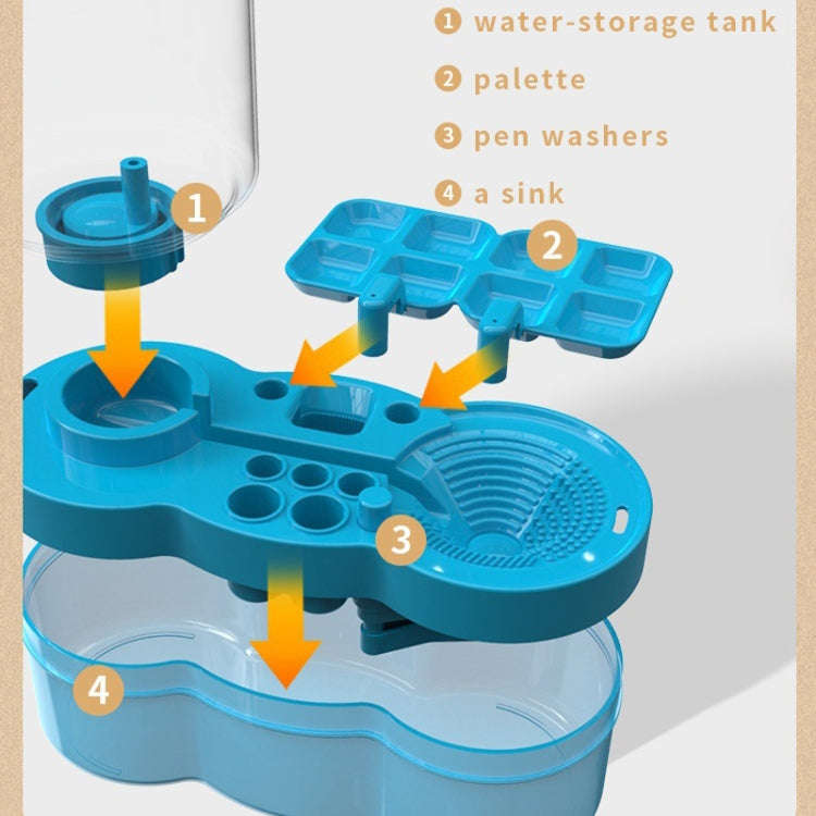 Painting Brush Washer with Drain Cleaner and Holder, 8 Palette Wells(Blue)