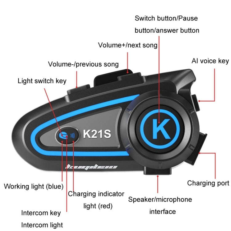 KUQIBAO K21S Motorcycle Riding Helmet Dual Intercom Bluetooth Headset With Lights(Soft Microphone)