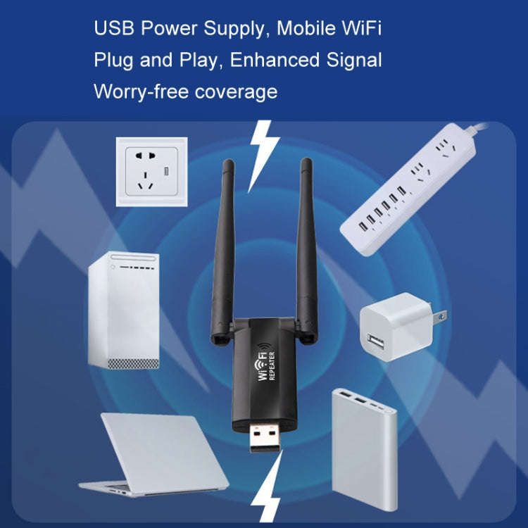 USB Powered WiFi Signal Amplifier Through Wall Wireless Router Extension(Black)