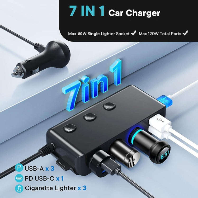 TR30P QC3.0/PD Fast Charging 7 In 1 Car Cigarette Lighter With Display