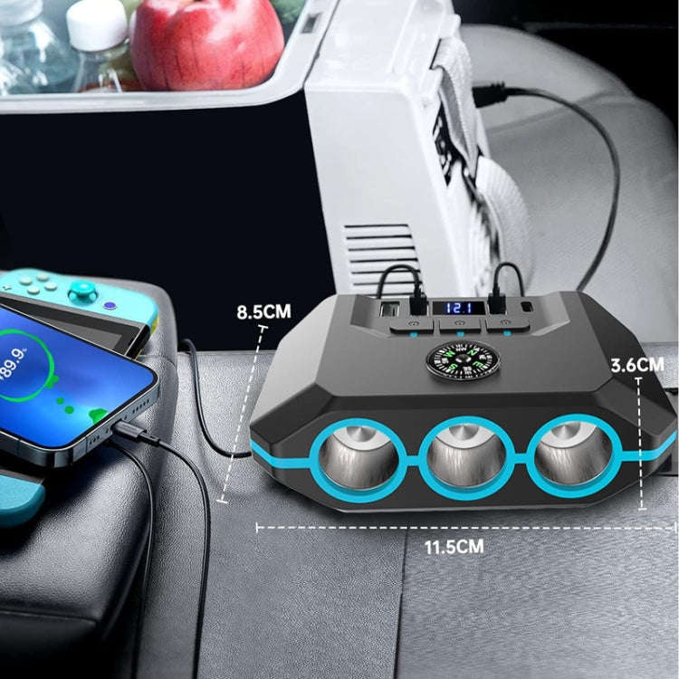 TR52 Car Cigarette Lighter One To Three With Switch Voltage Display