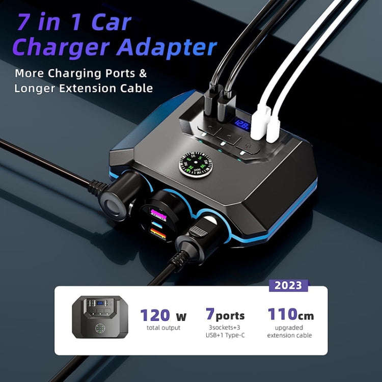 TR52 Car Cigarette Lighter One To Three With Switch Voltage Display