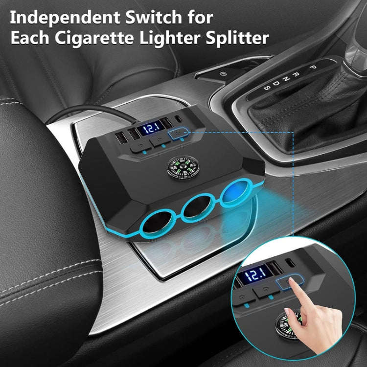 TR52 Car Cigarette Lighter One To Three With Switch Voltage Display