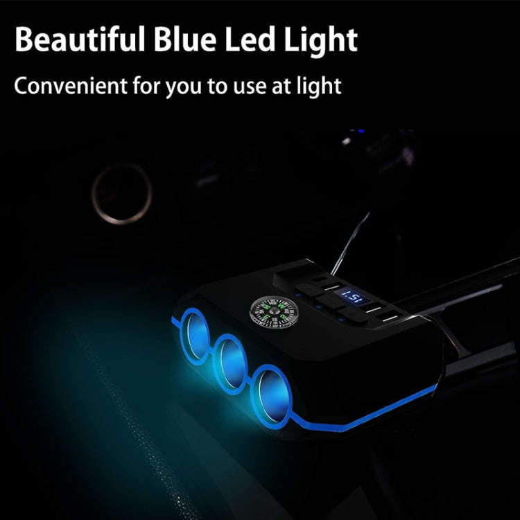 TR52 Car Cigarette Lighter One To Three With Switch Voltage Display