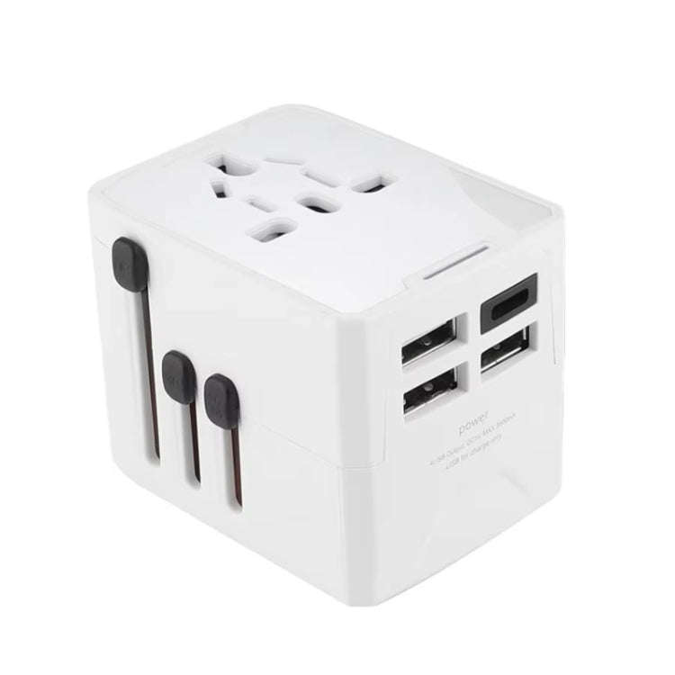 3 x USB & 1 x USB-C / Type-C Travel Plug Adapter International Universal Charging Block(White)