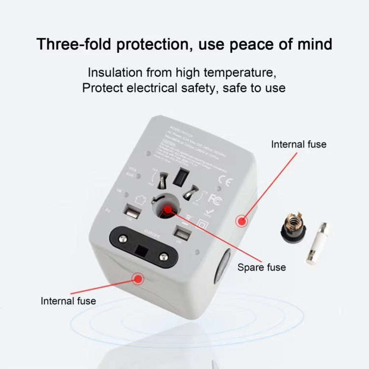 3 x USB & 1 x USB-C / Type-C Travel Plug Adapter International Universal Charging Block(Black)