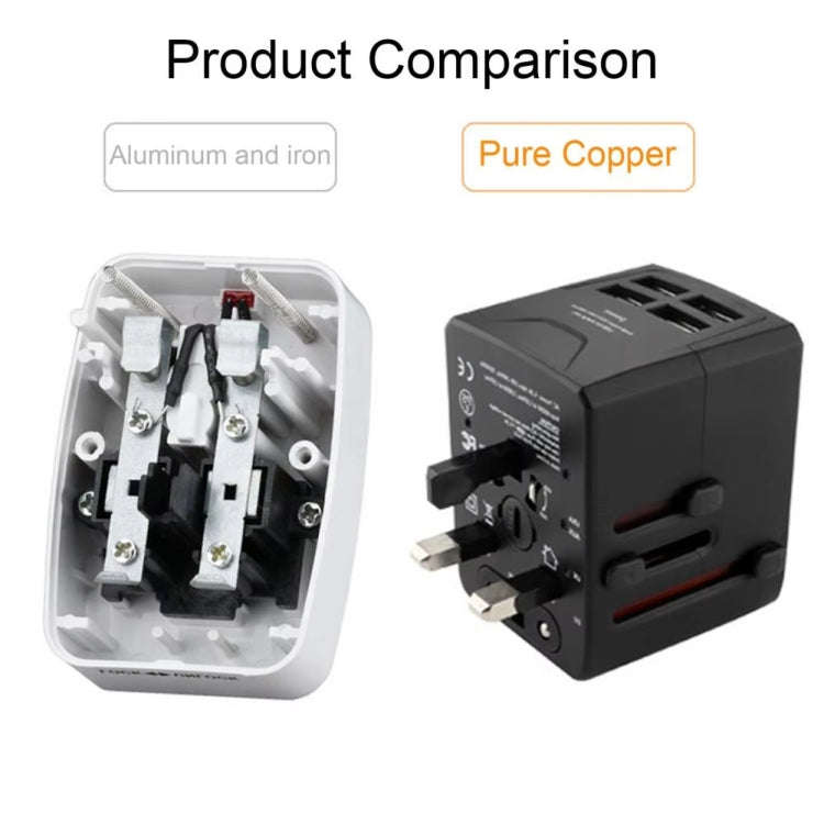 3 x USB & 1 x USB-C / Type-C Travel Plug Adapter International Universal Charging Block(Black)