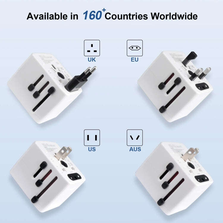3 x USB & 1 x USB-C / Type-C Travel Plug Adapter International Universal Charging Block(White)