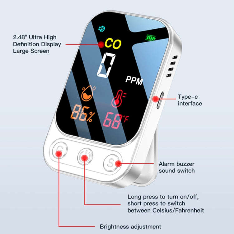 3 In 1 Multifunctional Portable Carbon Monoxide Detector(Black)