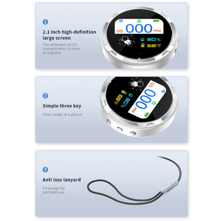 Portable Waterproof Carbon Monoxide Alarm Detector(White)