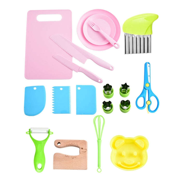 19pcs /Set Children Cooking Knife Set Early Childhood Education Kitchen Tools(Pink)