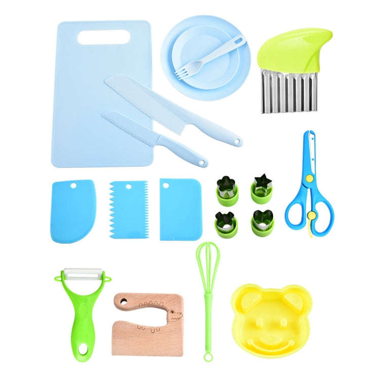 19pcs /Set Children Cooking Knife Set Early Childhood Education Kitchen Tools(Blue)