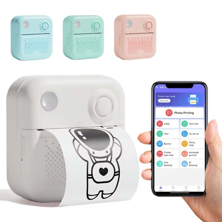 200DPI Mini Label Printer Thermal Inkless Black And White Printer With 1 Roll Printing Paper(Blue)