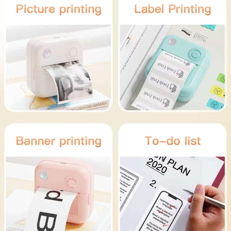200DPI Mini Label Printer Thermal Inkless Black And White Printer With 1 Roll Printing Paper(Blue)