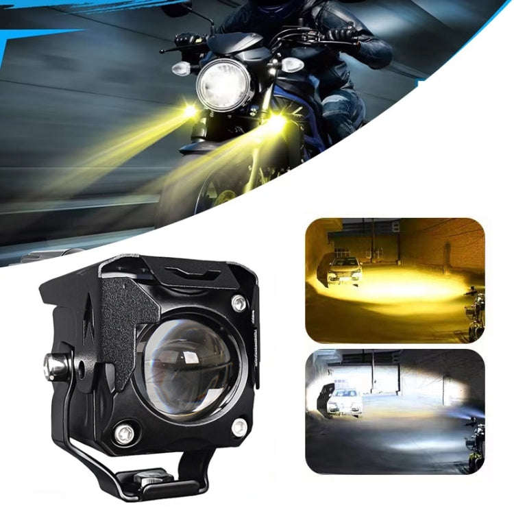 20W Motorcycle LED Headlight Auxiliary Spotlight Lens Dual Color Fog Light(Near Yellow+Far White)