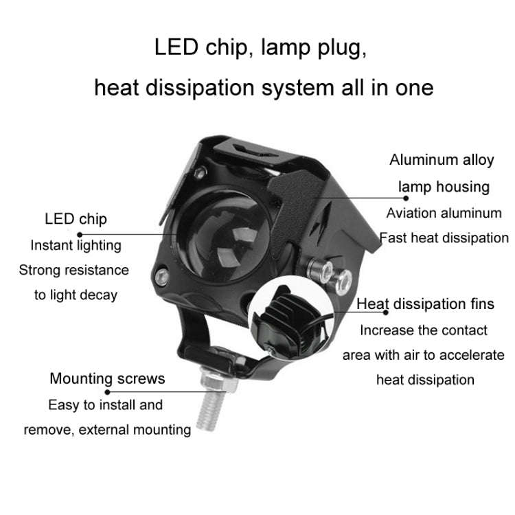 20W Motorcycle LED Headlight Auxiliary Spotlight Lens Dual Color Fog Light(Near Yellow+Far White)