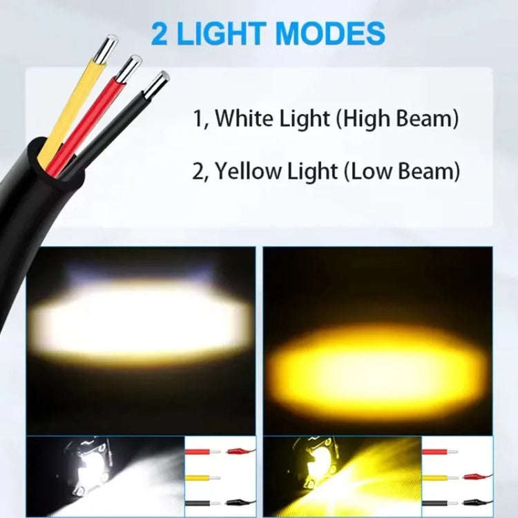 20W Motorcycle LED Headlight Auxiliary Spotlight Lens Dual Color Fog Light(Near Yellow+Far White)