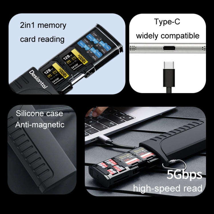 Desiontal DK10 Portable High-Speed Computer Phone Read / Write 2 In 1 Card Reader Large Capacity ...