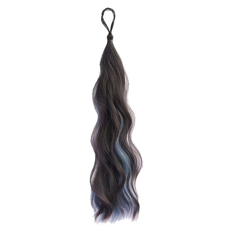 Self-Tying Ball-Head Wig Hair Bundle Simulation Hair Bands(Brown Black Highlight Blue)