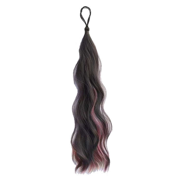 Self-Tying Ball-Head Wig Hair Bundle Simulation Hair Bands(Brown Black Highlight Pink)