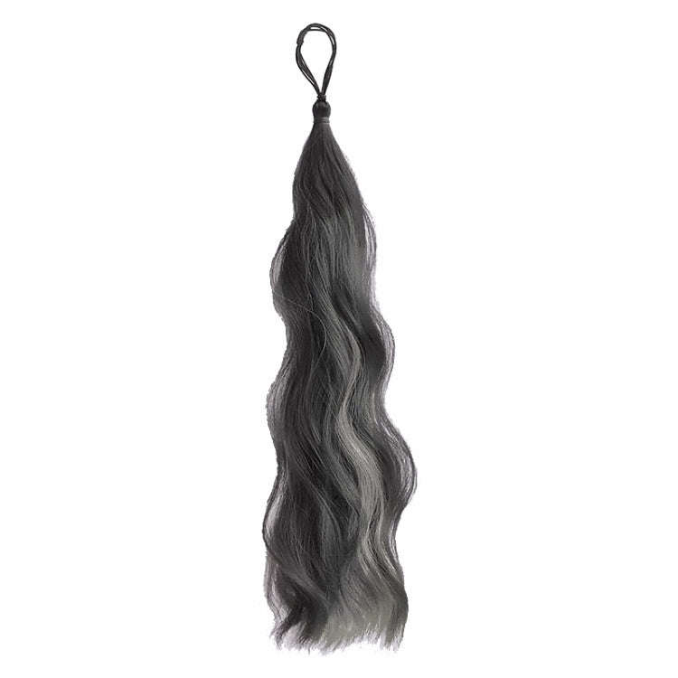 Self-Tying Ball-Head Wig Hair Bundle Simulation Hair Bands(Brown Black Highlight Gray)