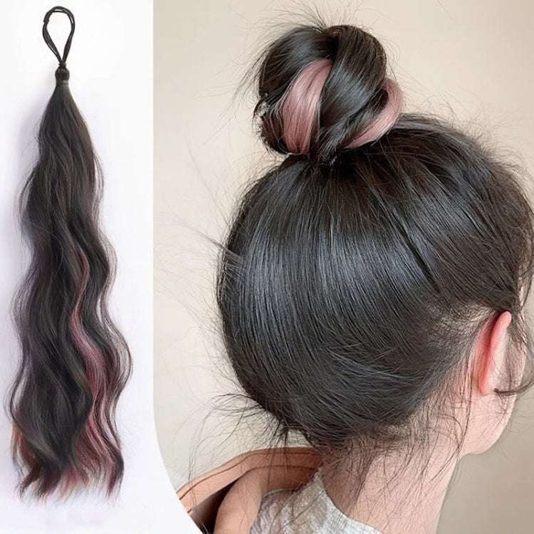 Self-Tying Ball-Head Wig Hair Bundle Simulation Hair Bands(Brown Black Highlight Gray)