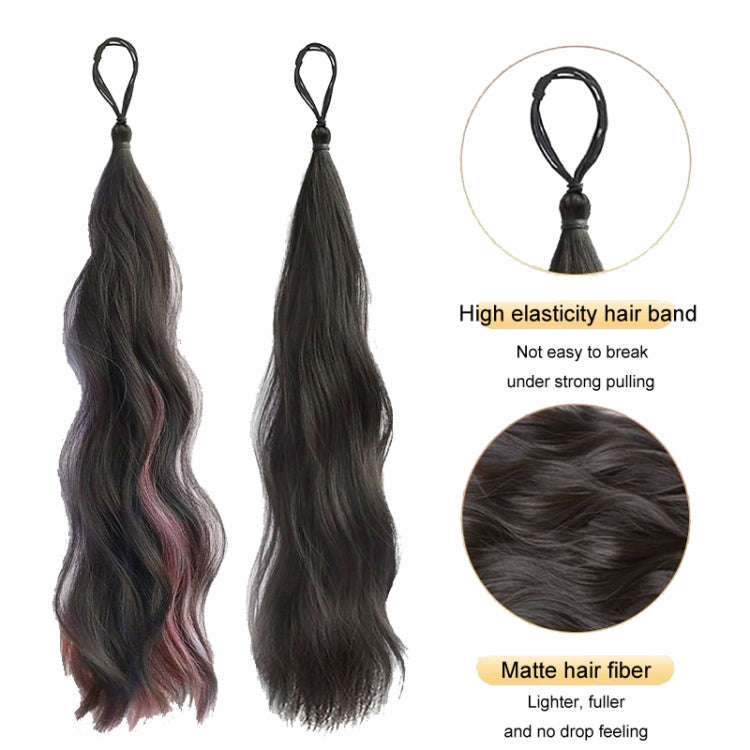 Self-Tying Ball-Head Wig Hair Bundle Simulation Hair Bands(Brown Black Highlight Gray)