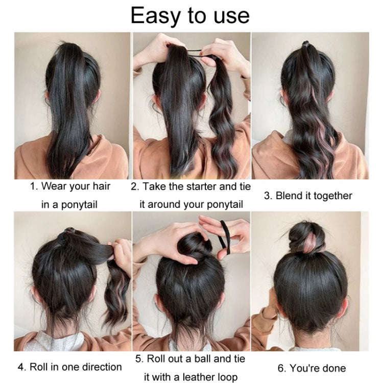 Self-Tying Ball-Head Wig Hair Bundle Simulation Hair Bands(Brown Black Highlight Pink)