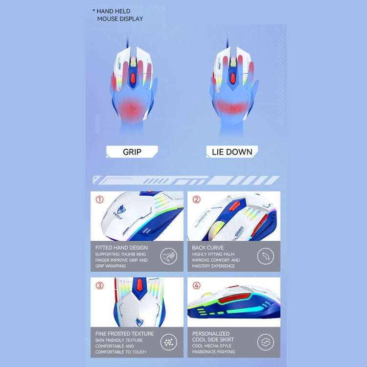 T-WOLF G560 6-keys Cool Breathing Light Gaming Wired Mouse Mechanical Office Silent Mouse(Blue)