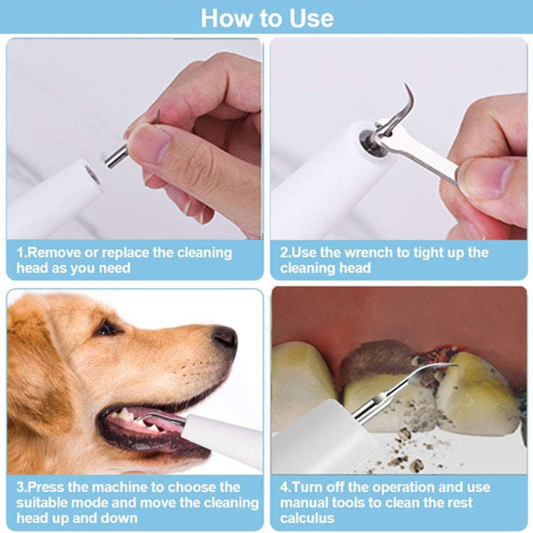 Pet Ultrasonic Teeth Cleaner Dog Electric Teeth Cleaning Tool Home Dentistry Tartar Remover(White)