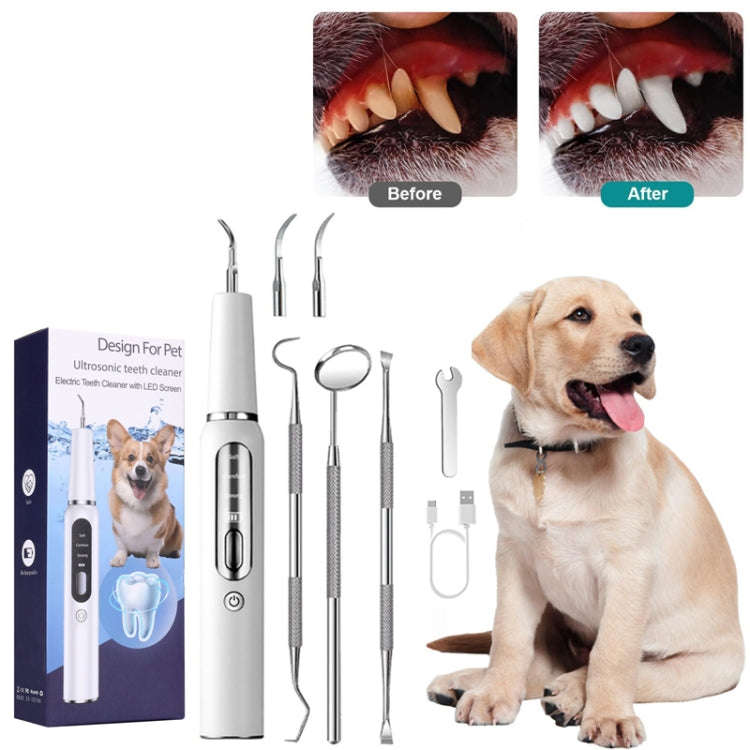 Pet Ultrasonic Teeth Cleaner Dog Electric Teeth Cleaning Tool Home Dentistry Tartar Remover(White)