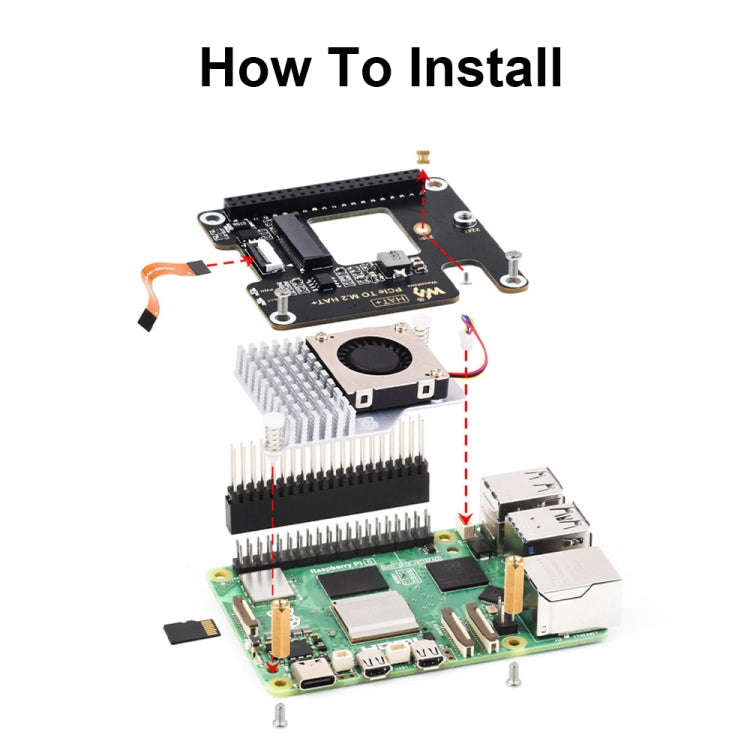 Waveshare For Raspberry Pi 5 PCIe To M.2 Adapter, NVMe Protocol M.2 SSD Basic Kit