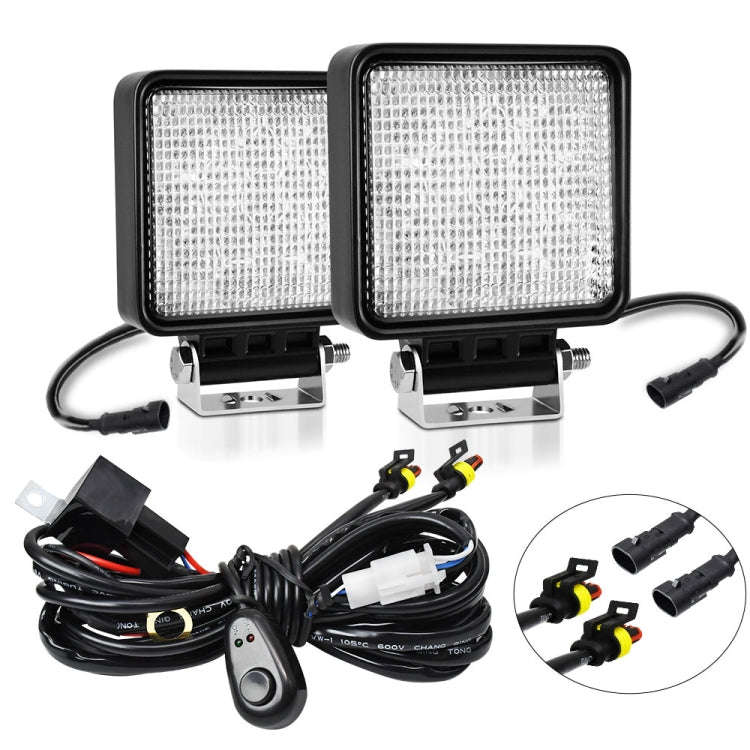 14W 9-30V 4 Inch Mixed Luminous Square Floodlight With Wire Set(X2)