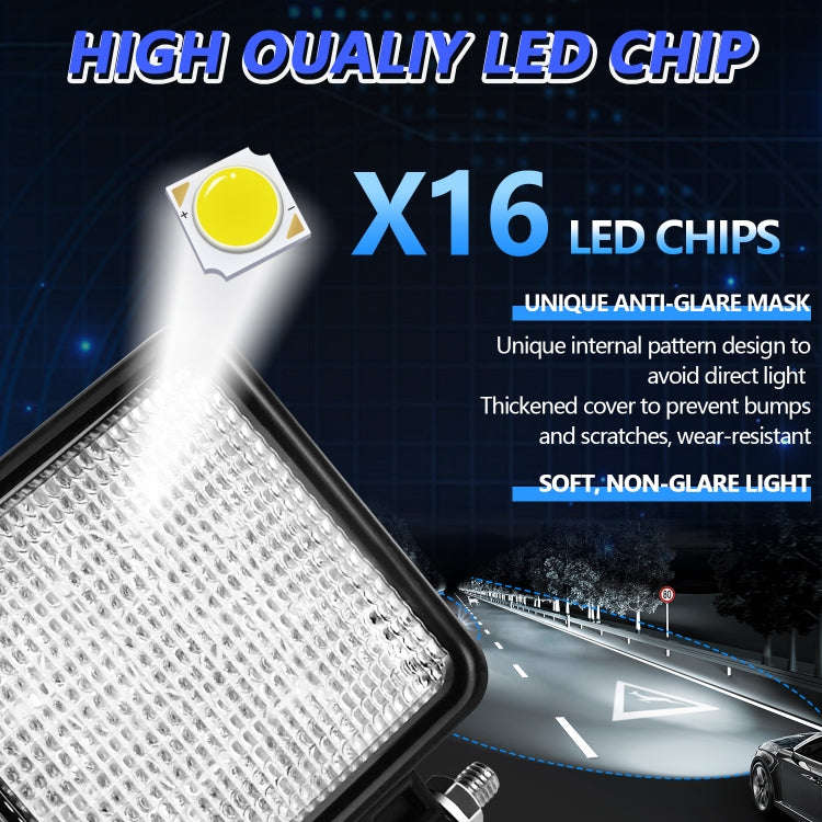 14W 9-30V 4 Inch Mixed Luminous Square Floodlight With Wire Set(X2)