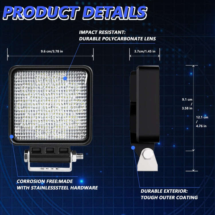14W 9-30V 4 Inch Mixed Luminous Square Floodlight With Wire Set(X2)