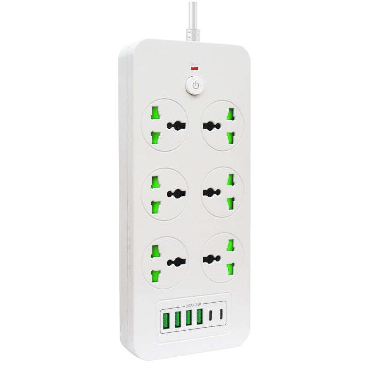 Thunderproof Overload Protection 4USB+2PD+6 Holes Socket, Color: White EU Plug