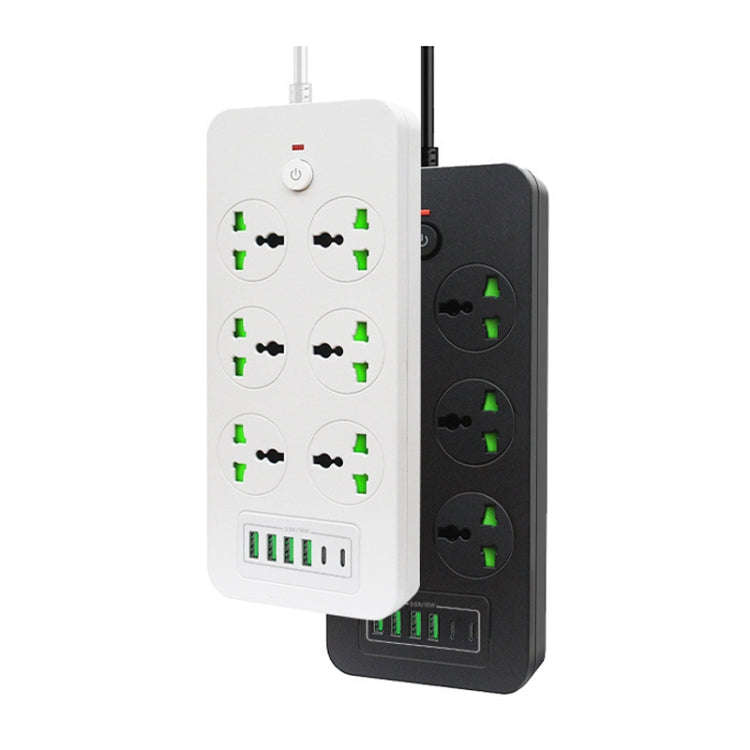 Thunderproof Overload Protection 4USB+2PD+6 Holes Socket, Color: Black EU Plug