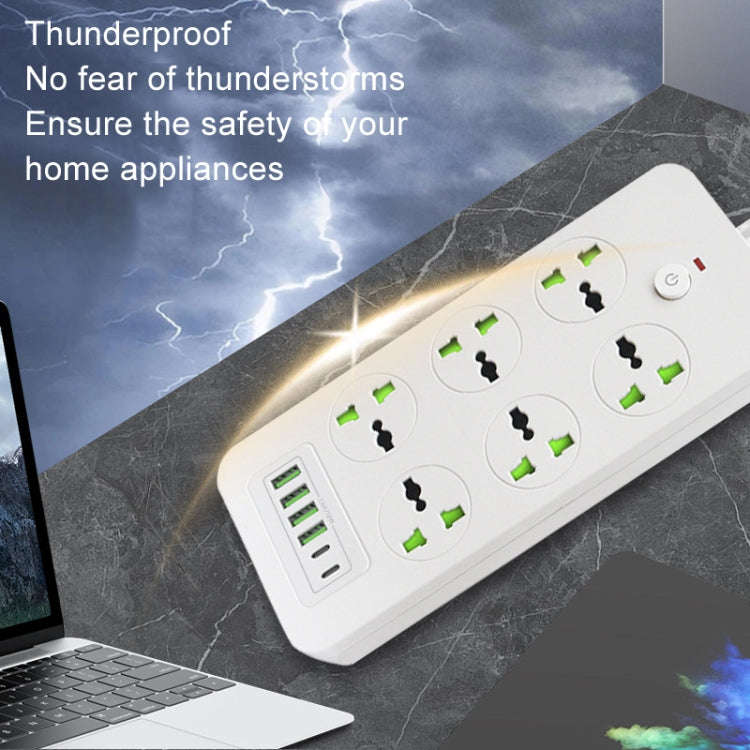 Thunderproof Overload Protection 4USB+2PD+6 Holes Socket, Color: Black EU Plug