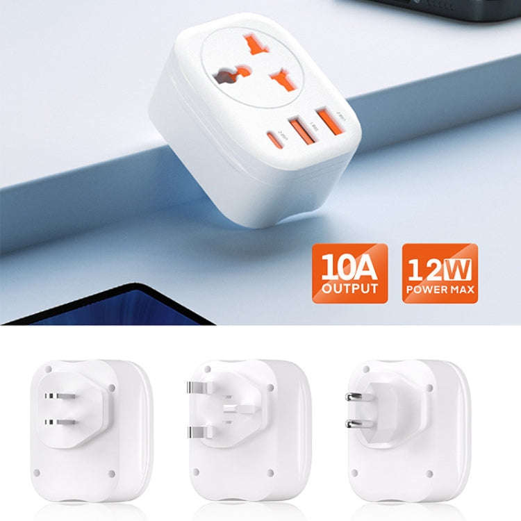 Universal Converter Plug 2USB+Type-C Smart Converter Socket US Plug(White)