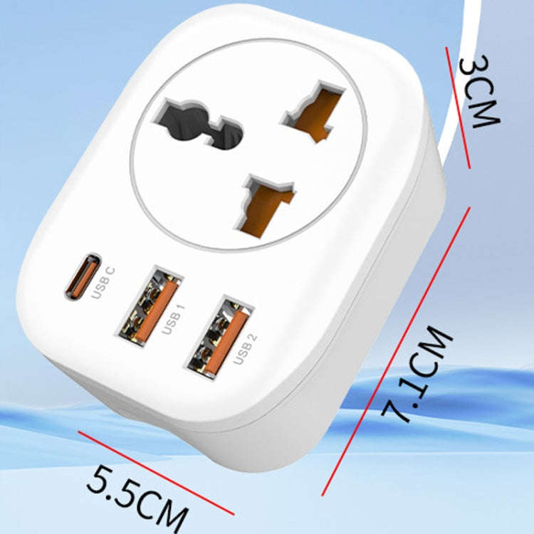 Universal Converter Plug 2USB+Type-C Smart Converter Socket US Plug(White)