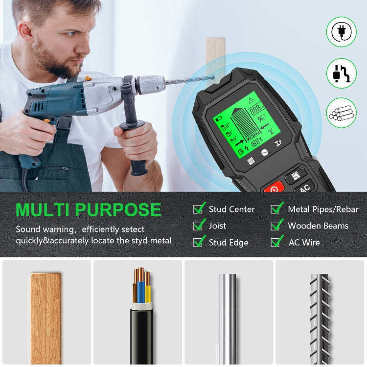 HW-QB6 5 In 1 Wall Scanner Handheld Stud Finder Wood Current Metal Live Wires Detection(Black)