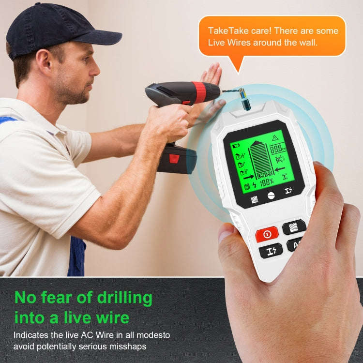 HW-QB6 5 In 1 Wall Scanner Handheld Stud Finder Wood Current Metal Live Wires Detection(Black)