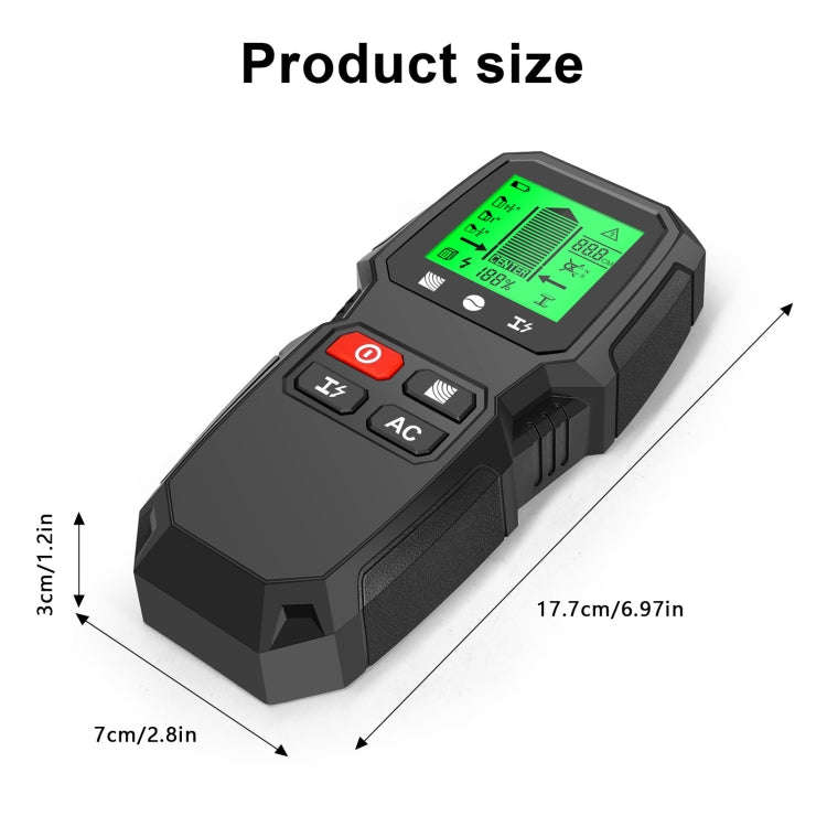 HW-QB6 5 In 1 Wall Scanner Handheld Stud Finder Wood Current Metal Live Wires Detection(Black)