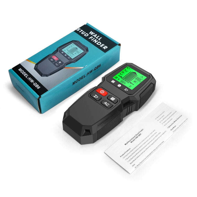 HW-QB6 5 In 1 Wall Scanner Handheld Stud Finder Wood Current Metal Live Wires Detection(Black)