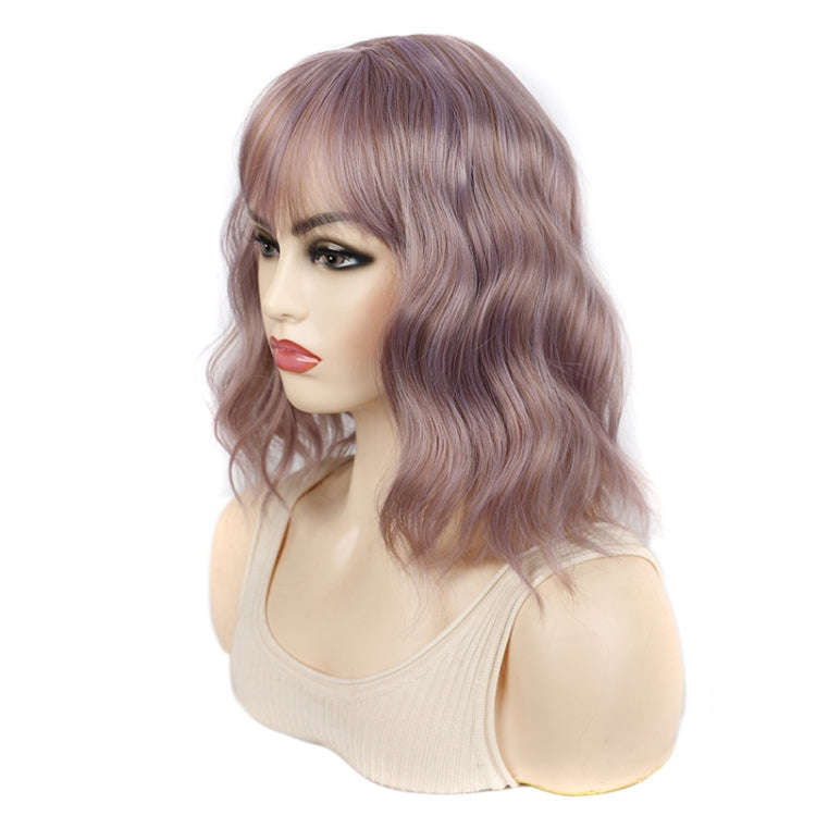 Water Wave Ripple Short Curly Hair With Bangs Fluffy Wig Headcovers, Color: Flaxen Color